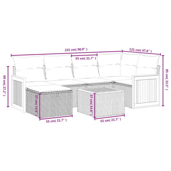 7-tlg. Garten-Sofagarnitur mit Kissen Schwarz Poly Rattan