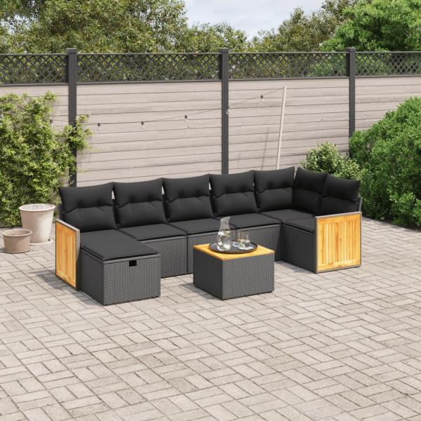 ARDEBO.de - 8-tlg. Garten-Sofagarnitur mit Kissen Schwarz Poly Rattan