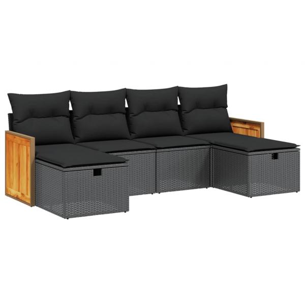 6-tlg. Garten-Sofagarnitur mit Kissen Schwarz Poly Rattan