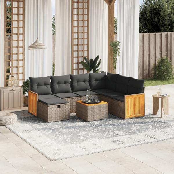 ARDEBO.de - 8-tlg. Garten-Sofagarnitur mit Kissen Grau Poly Rattan