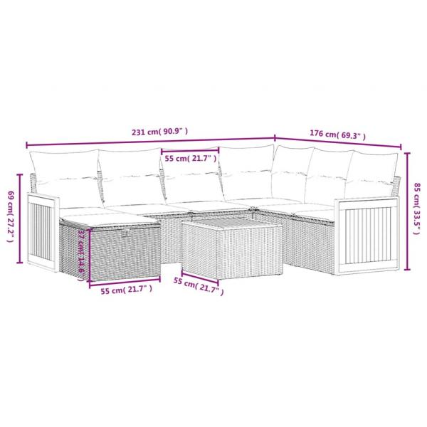 8-tlg. Garten-Sofagarnitur mit Kissen Grau Poly Rattan