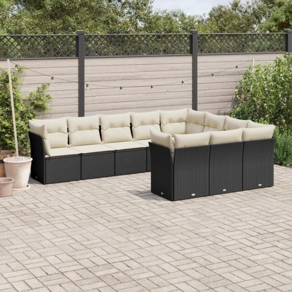 ARDEBO.de - 10-tlg. Garten-Sofagarnitur mit Kissen Schwarz Poly Rattan