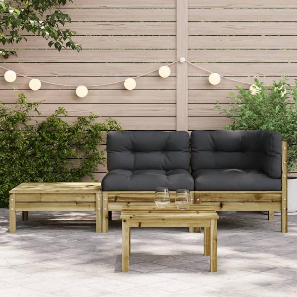 Gartensofa mit Kissen und Fußhocker Kiefernholz Imprägniert