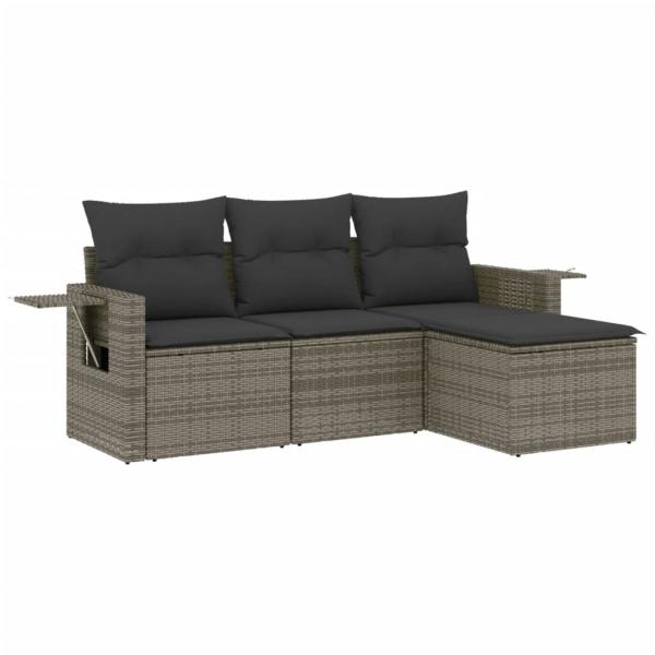 4-tlg. Garten-Sofagarnitur mit Kissen Grau Poly Rattan