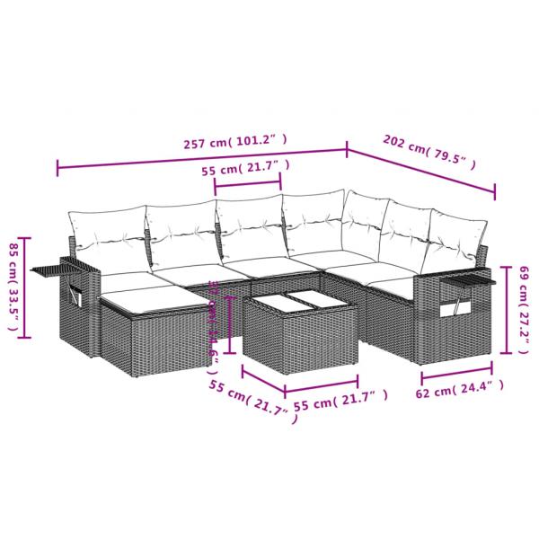 8-tlg. Garten-Sofagarnitur mit Kissen Schwarz Poly Rattan