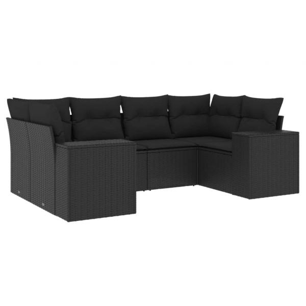 6-tlg. Garten-Sofagarnitur mit Kissen Schwarz Poly Rattan