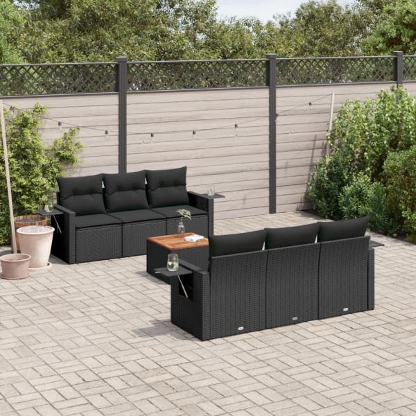 ARDEBO.de - 7-tlg. Garten-Sofagarnitur mit Kissen Schwarz Poly Rattan