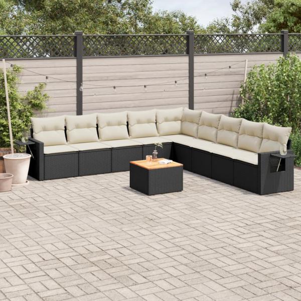 ARDEBO.de - 10-tlg. Garten-Sofagarnitur mit Kissen Schwarz Poly Rattan