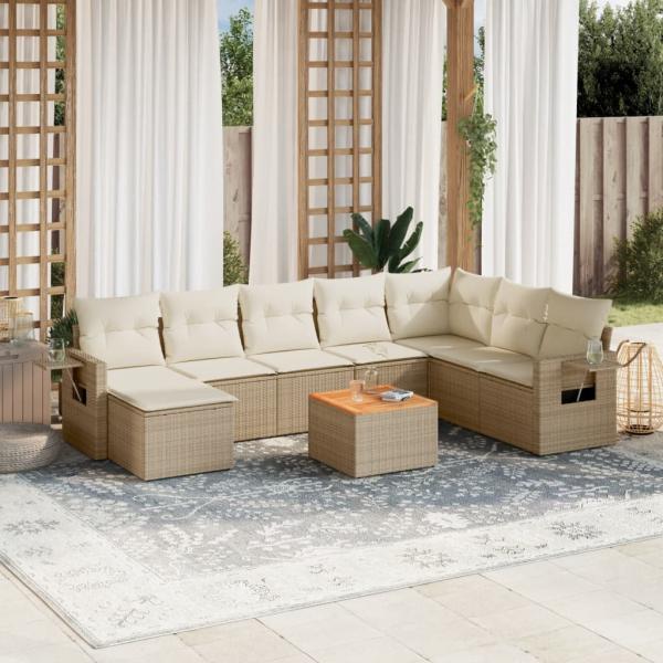 ARDEBO.de - 9-tlg. Garten-Sofagarnitur mit Kissen Beige Poly Rattan