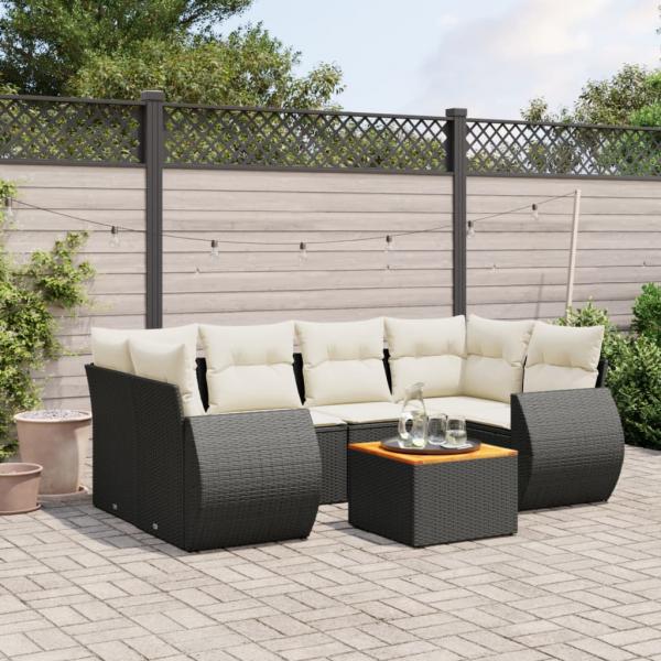 ARDEBO.de - 7-tlg. Garten-Sofagarnitur mit Kissen Schwarz Poly Rattan