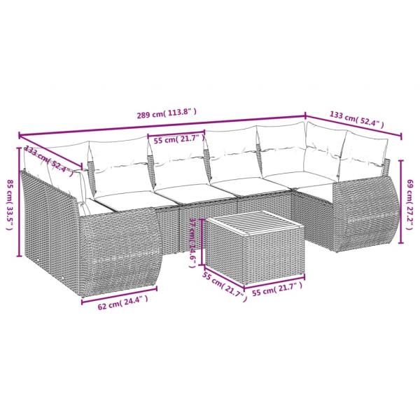 8-tlg. Garten-Sofagarnitur mit Kissen Schwarz Poly Rattan