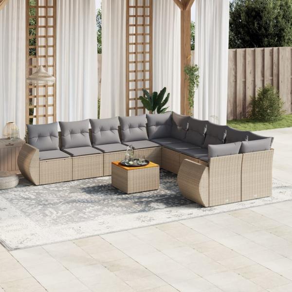 ARDEBO.de - 11-tlg. Garten-Sofagarnitur mit Kissen Beige Poly Rattan