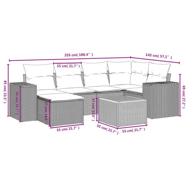 7-tlg. Garten-Sofagarnitur mit Kissen Beige Poly Rattan