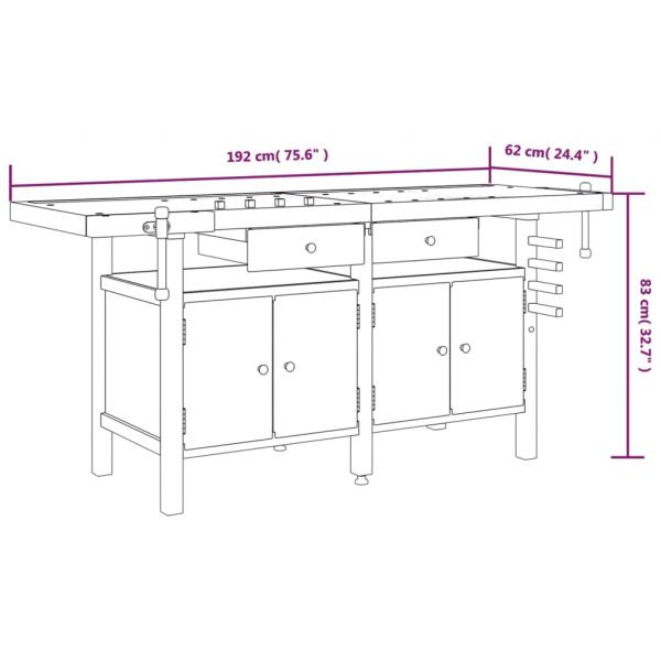 Werkbank mit Schubladen Schraubstöcken 192x62x83 cm Akazienholz