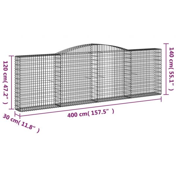 Gabionen mit Hochbogen 6 Stk. 400x30x120/140cm Verzinktes Eisen