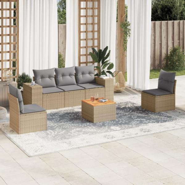 ARDEBO.de - 6-tlg. Garten-Sofagarnitur mit Kissen Beige Poly Rattan