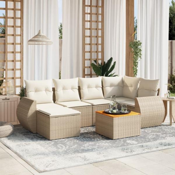 ARDEBO.de - 7-tlg. Garten-Sofagarnitur mit Kissen Beige Poly Rattan