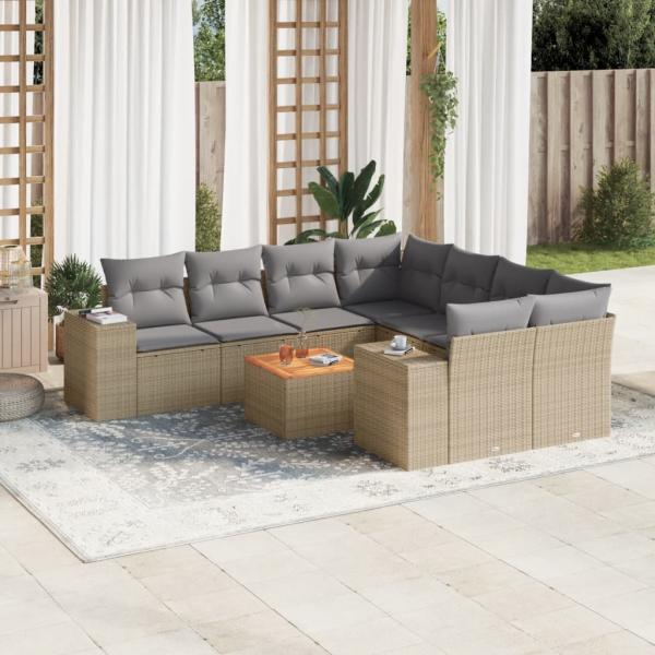 ARDEBO.de - 9-tlg. Garten-Sofagarnitur mit Kissen Beige Poly Rattan