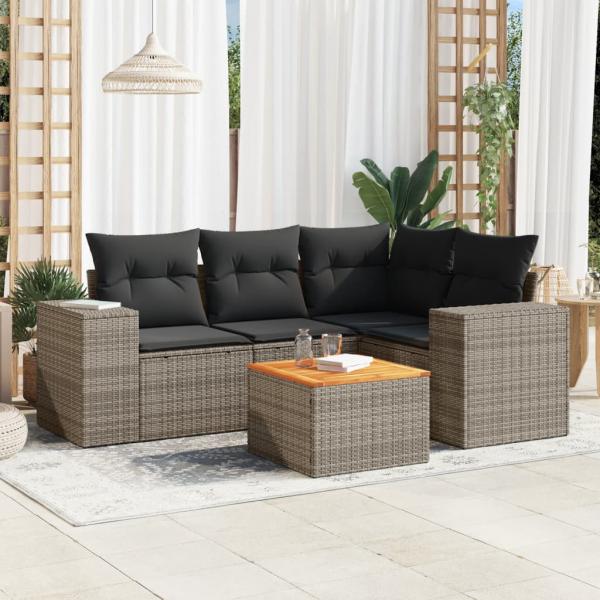 ARDEBO.de - 5-tlg. Garten-Sofagarnitur mit Kissen Grau Poly Rattan