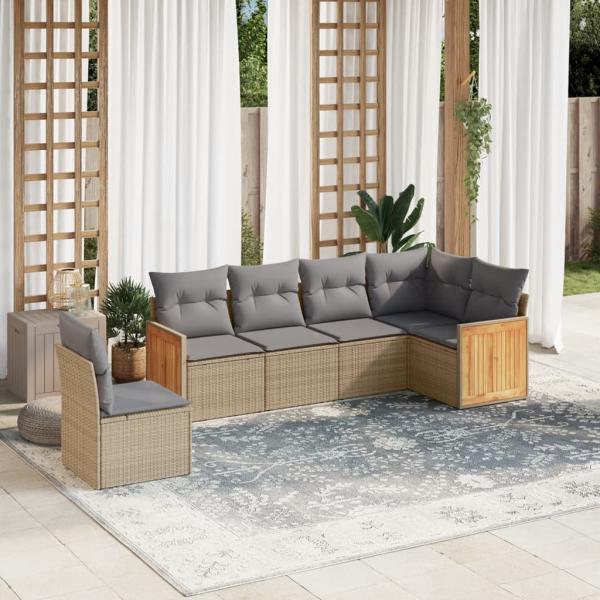 ARDEBO.de - 6-tlg. Garten-Sofagarnitur mit Kissen Beige Poly Rattan