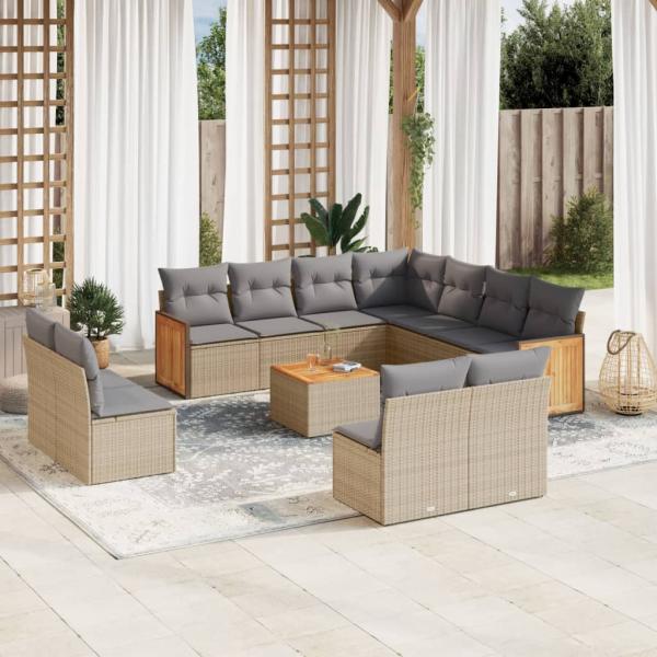 ARDEBO.de - 12-tlg. Garten-Sofagarnitur mit Kissen Beige Poly Rattan