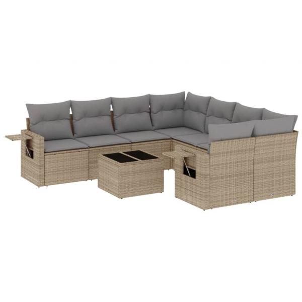 9-tlg. Garten-Sofagarnitur mit Kissen Beige Poly Rattan