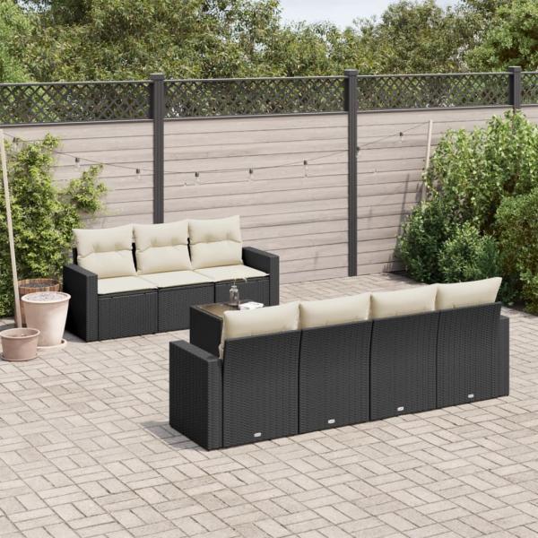 ARDEBO.de - 8-tlg. Garten-Sofagarnitur mit Kissen Schwarz Poly Rattan