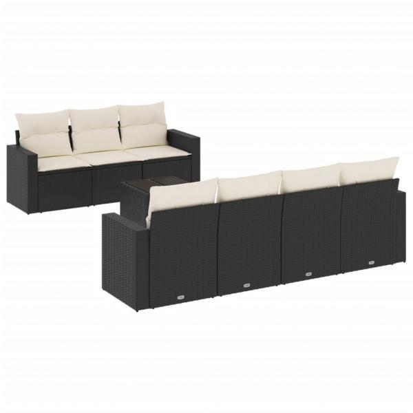 8-tlg. Garten-Sofagarnitur mit Kissen Schwarz Poly Rattan