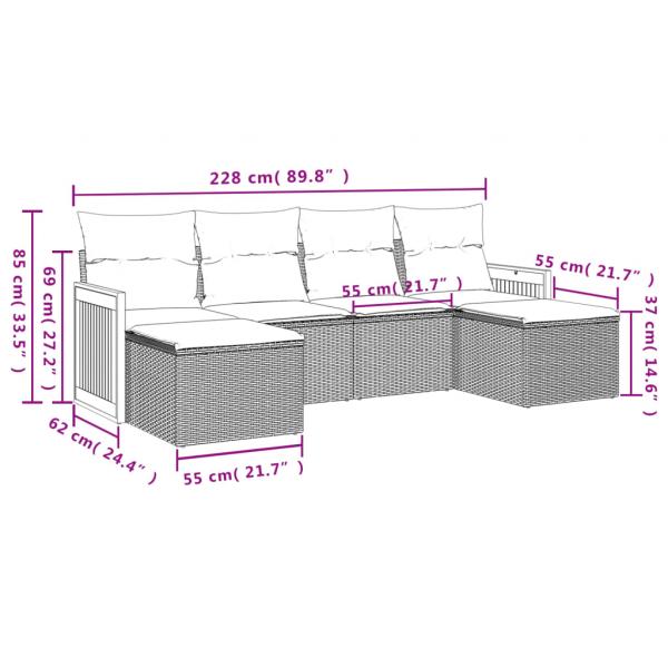 6-tlg. Garten-Sofagarnitur mit Kissen Beige Poly Rattan