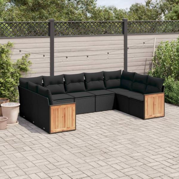 ARDEBO.de - 9-tlg. Garten-Sofagarnitur mit Kissen Schwarz Poly Rattan