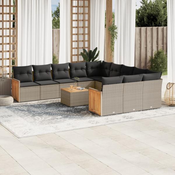 ARDEBO.de - 12-tlg. Garten-Sofagarnitur mit Kissen Grau Poly Rattan