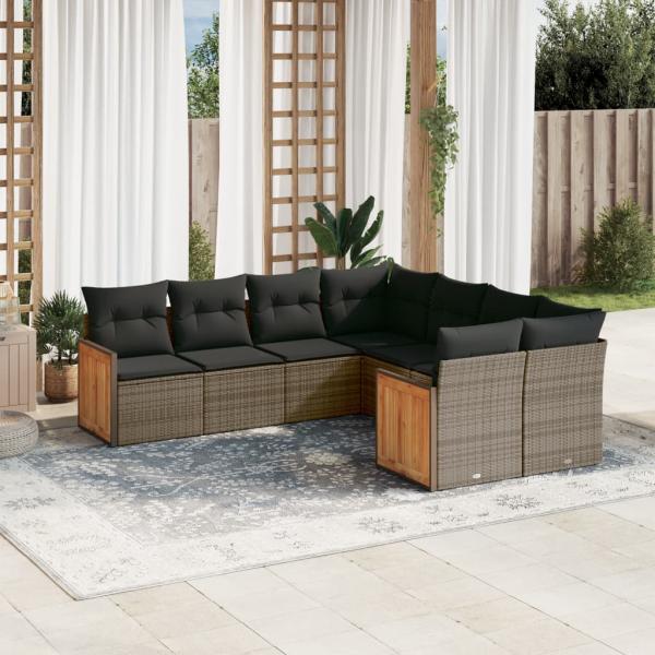 ARDEBO.de - 8-tlg. Garten-Sofagarnitur mit Kissen Grau Poly Rattan