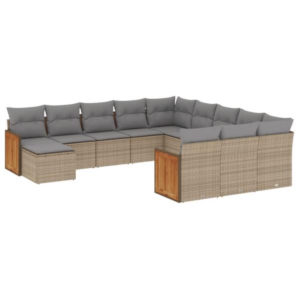 12-tlg. Garten-Sofagarnitur mit Kissen Beige Poly Rattan