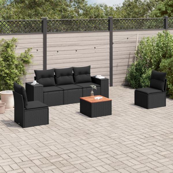 ARDEBO.de - 6-tlg. Garten-Sofagarnitur mit Kissen Schwarz Poly Rattan