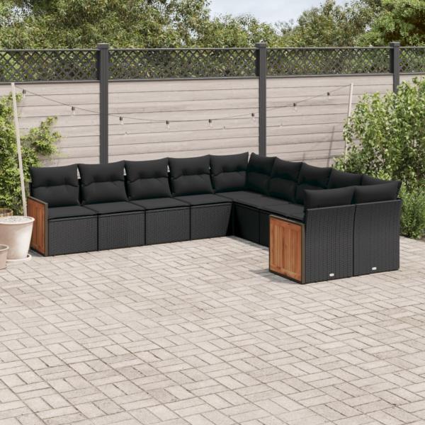 ARDEBO.de - 10-tlg. Garten-Sofagarnitur mit Kissen Schwarz Poly Rattan