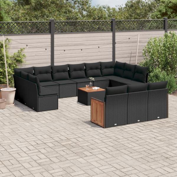 ARDEBO.de - 14-tlg. Garten-Sofagarnitur mit Kissen Schwarz Poly Rattan