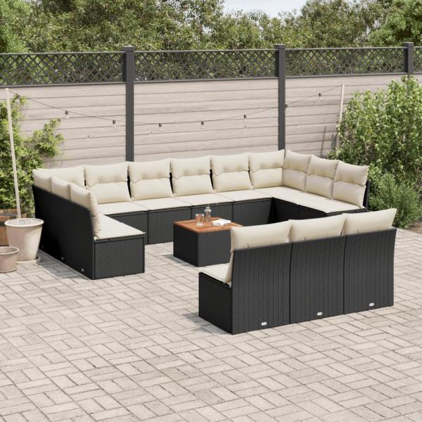 ARDEBO.de - 14-tlg. Garten-Sofagarnitur mit Kissen Schwarz Poly Rattan