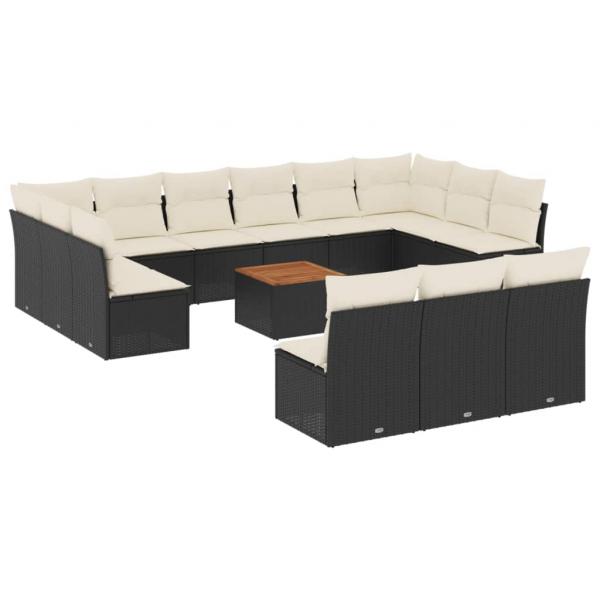 14-tlg. Garten-Sofagarnitur mit Kissen Schwarz Poly Rattan