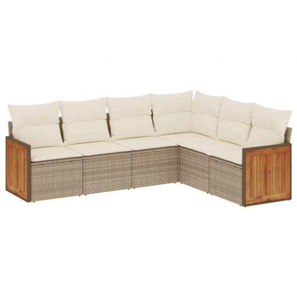 ARDEBO.de - 6-tlg. Garten-Sofagarnitur mit Kissen Beige Poly Rattan