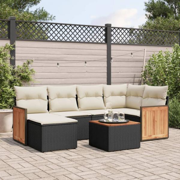 ARDEBO.de - 7-tlg. Garten-Sofagarnitur mit Kissen Schwarz Poly Rattan