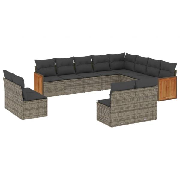 12-tlg. Garten-Sofagarnitur mit Kissen Grau Poly Rattan