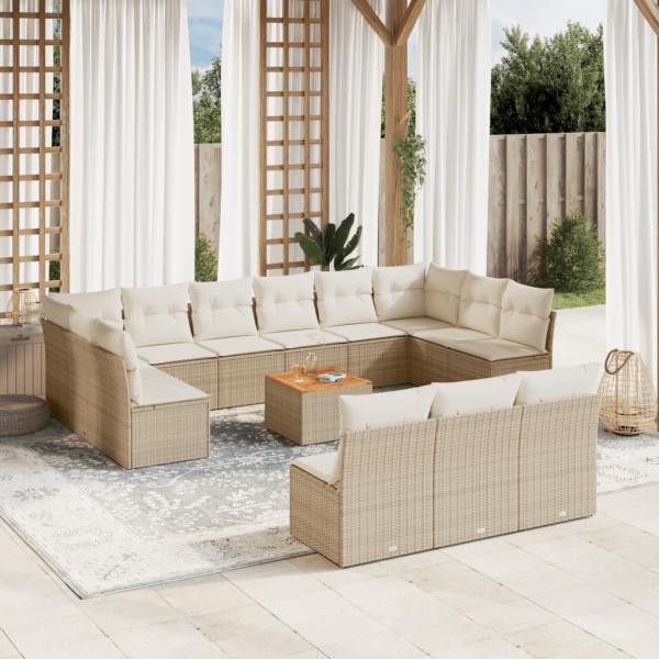 ARDEBO.de - 14-tlg. Garten-Sofagarnitur mit Kissen Beige Poly Rattan