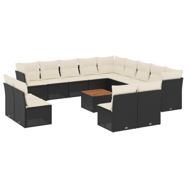 14-tlg. Garten-Sofagarnitur mit Kissen Schwarz Poly Rattan