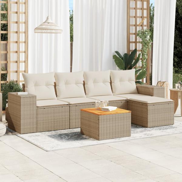 ARDEBO.de - 6-tlg. Garten-Sofagarnitur mit Kissen Beige Poly Rattan