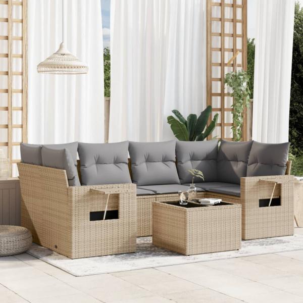 ARDEBO.de - 7-tlg. Garten-Sofagarnitur mit Kissen Beige Poly Rattan