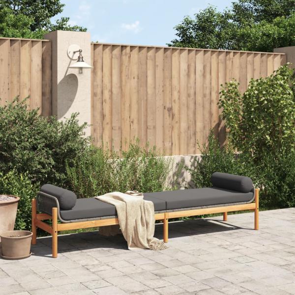 Gartenbank mit Kissen Grau Poly Rattan Akazie