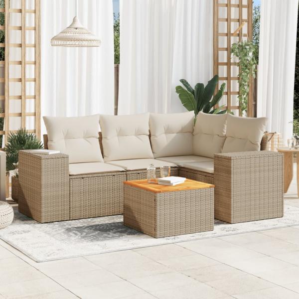 ARDEBO.de - 5-tlg. Garten-Sofagarnitur mit Kissen Beige Poly Rattan