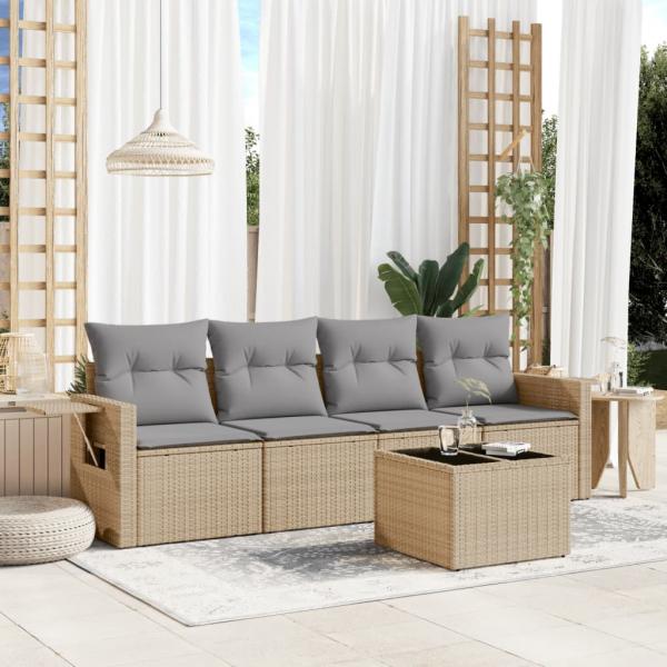 ARDEBO.de - 5-tlg. Garten-Sofagarnitur mit Kissen Beige Poly Rattan