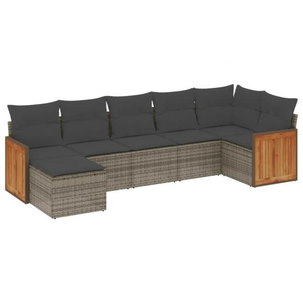 7-tlg. Garten-Sofagarnitur mit Kissen Grau Poly Rattan