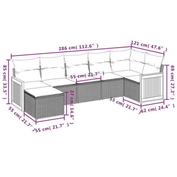 7-tlg. Garten-Sofagarnitur mit Kissen Grau Poly Rattan